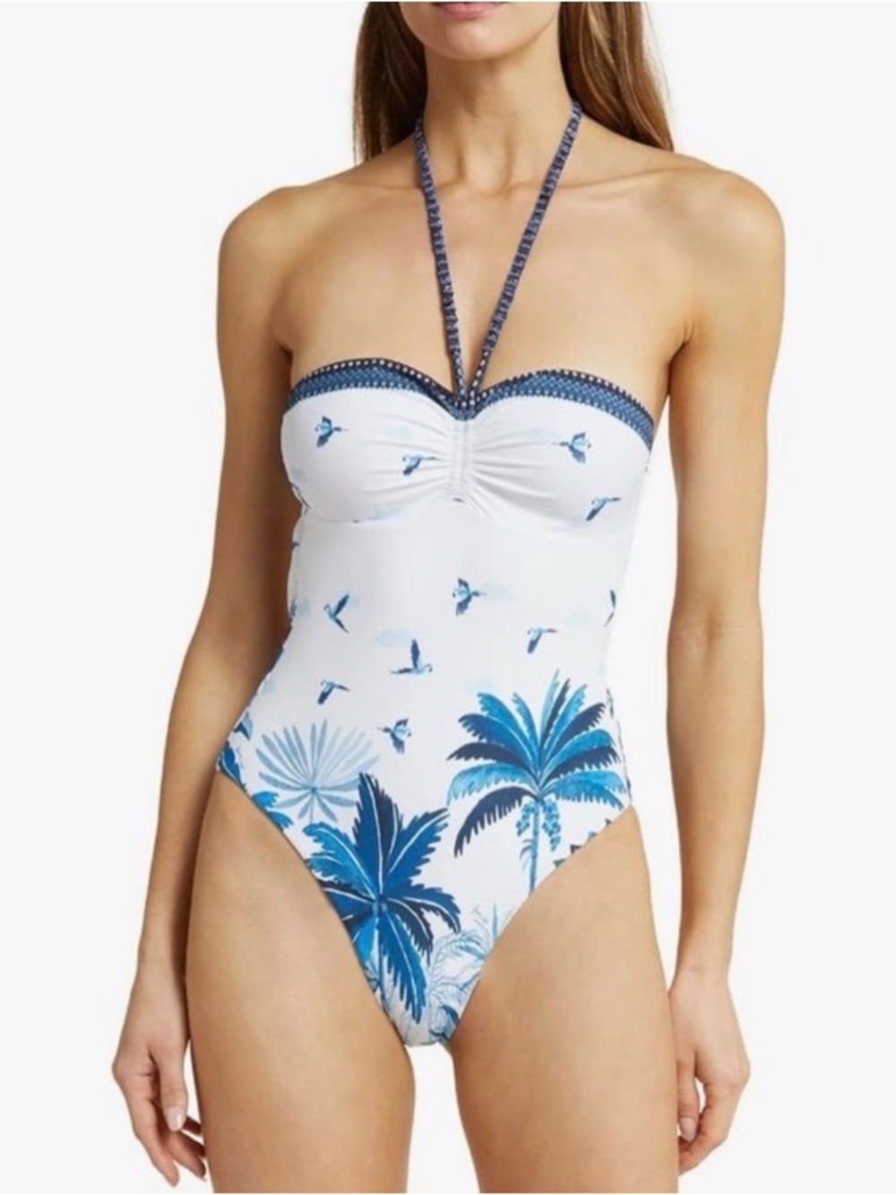 FARM Rio White & Blue Tropical Palm One-Piece Swimsuit